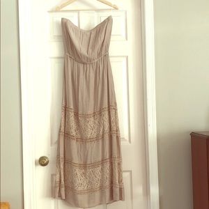 Tan strapless maxi dress